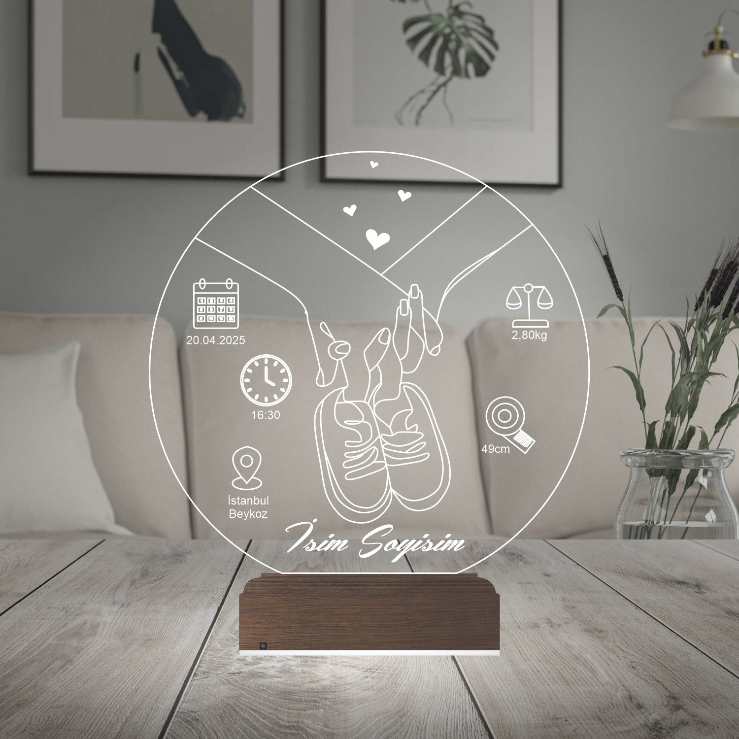 Метрика новорожденного — 3D LED Ночник | Подарок родителям