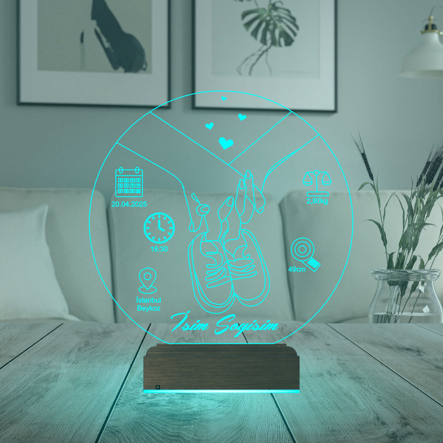 Именной подарок: 3d светильник-метрика "Первые шаги" 2