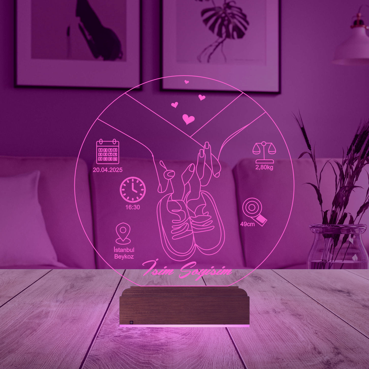 Именной подарок: 3d светильник-метрика "Первые шаги" 3