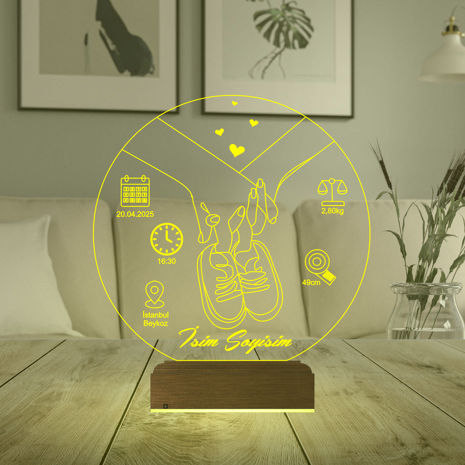 Именной подарок: 3d светильник-метрика "Первые шаги" 5