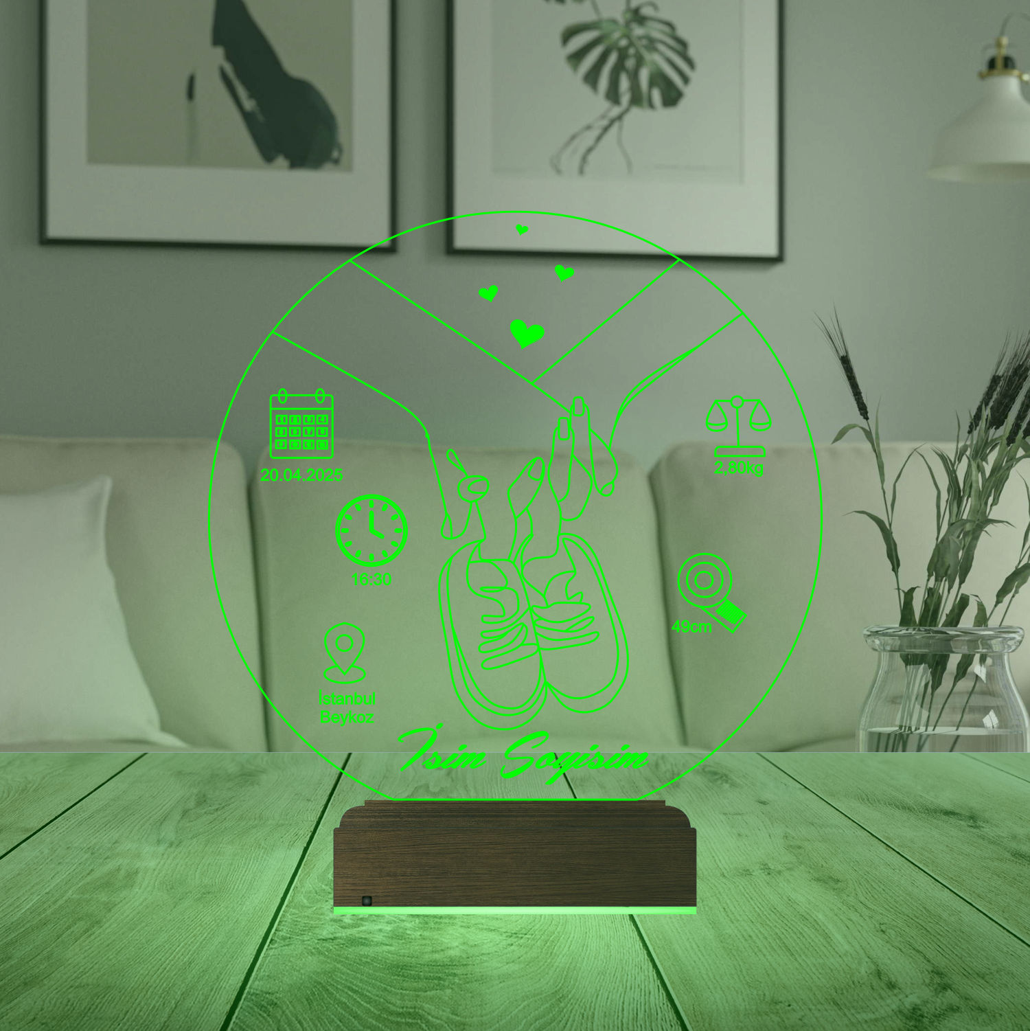 Именной подарок: 3d светильник-метрика "Первые шаги" 6