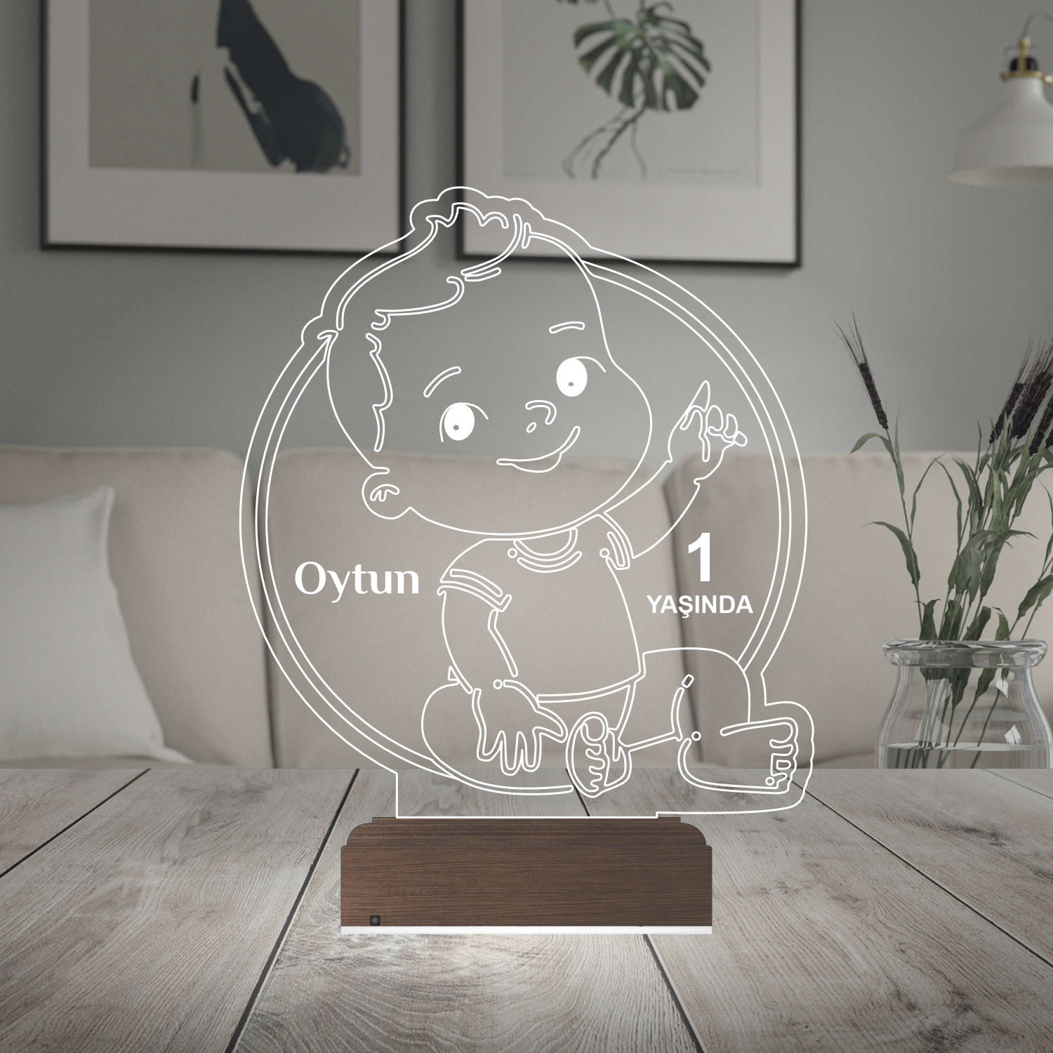 Малыш Ойтун 1 год — 3D LED Ночник | Подарок на день рождения