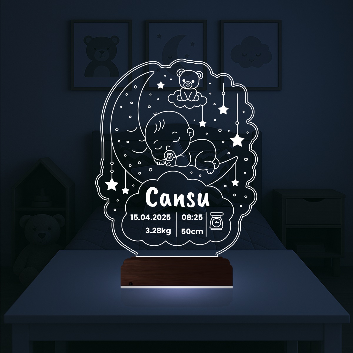 Метрика Младенец — 3D LED Ночник | Подарок на рождение