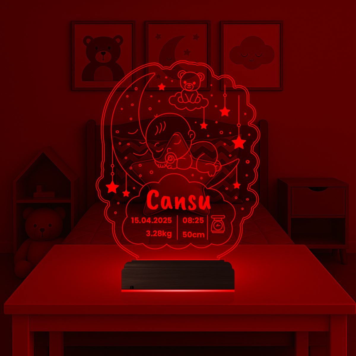 Именной подарок: 3d светильник-метрика "Спящий малыш на Луне" 4