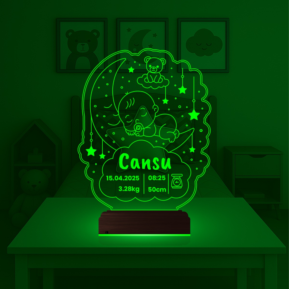 Именной подарок: 3d светильник-метрика "Спящий малыш на Луне" 5