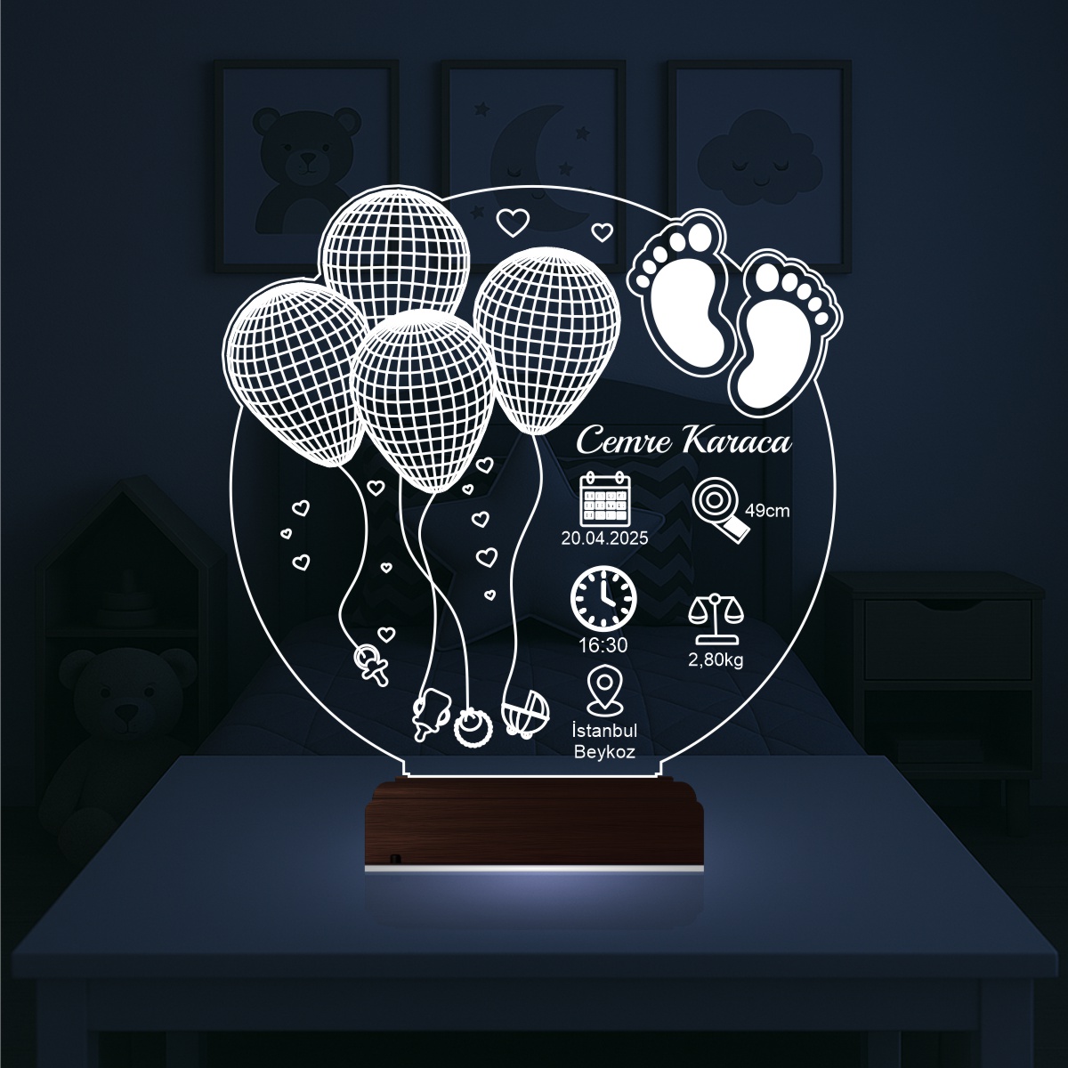 Метрика новорожденного — 3D LED Ночник | Подарок на рождение