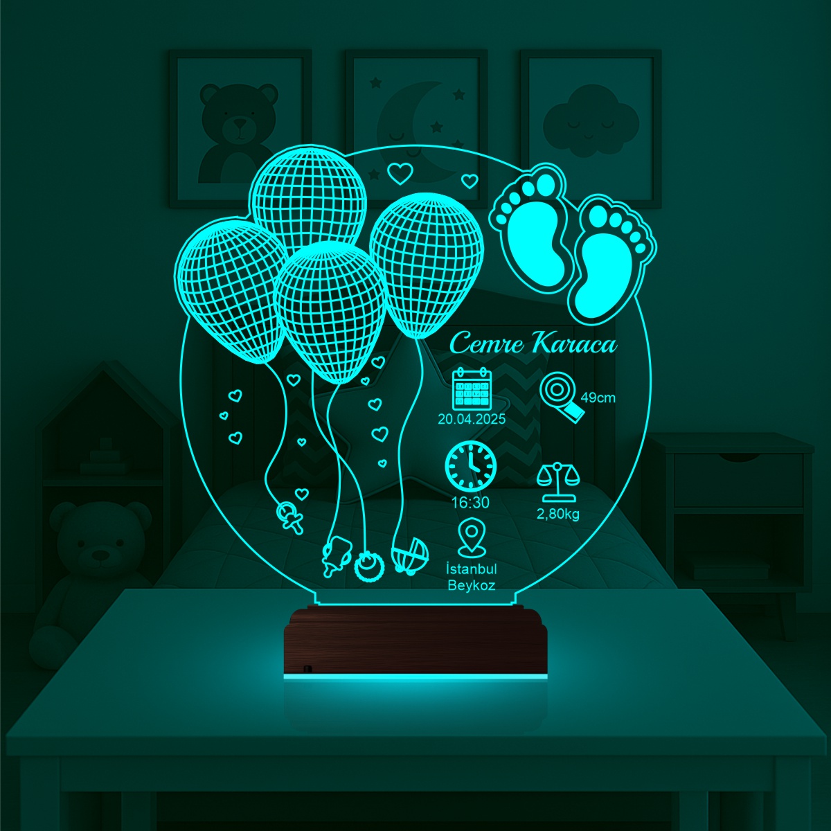 Метрика новорожденного — 3D LED Ночник | Подарок на рождение