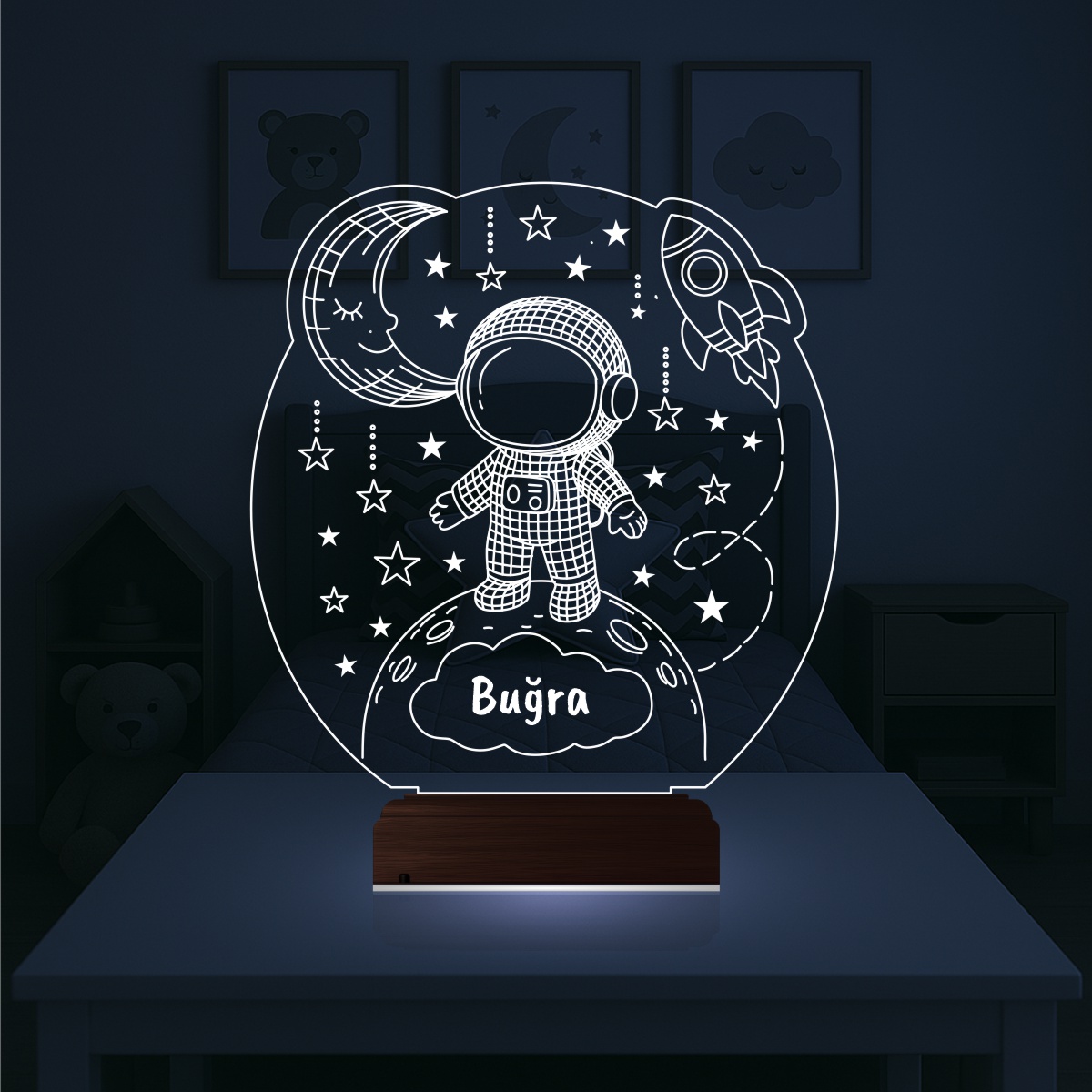 Космонавт — 3D LED Ночник с именем | Подарок ребенку