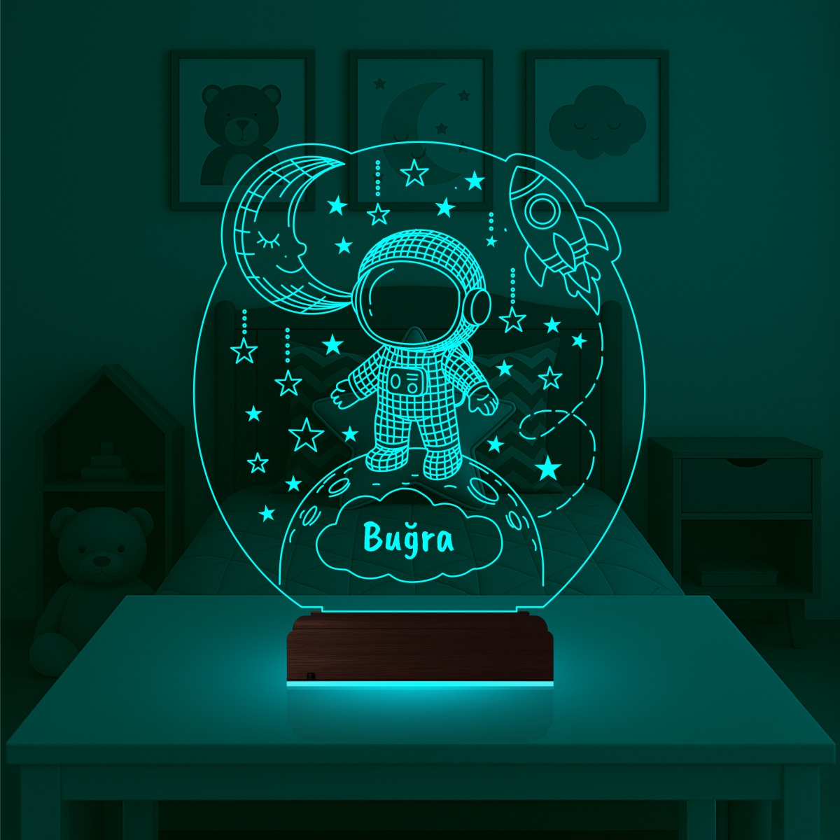 Космонавт — 3D LED Ночник с именем | Подарок ребенку