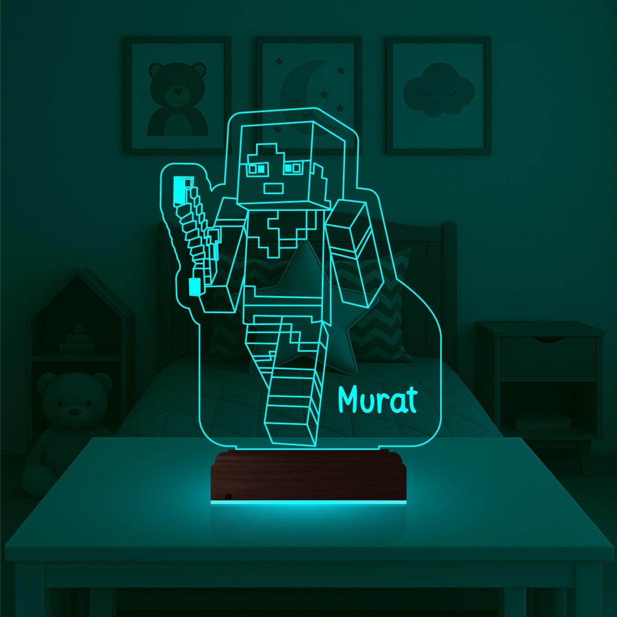 Майнкрафт — 3D LED Ночник с именем | Подарок ребенку