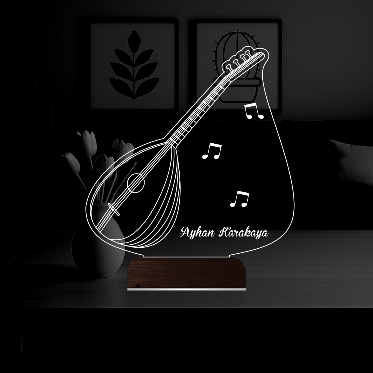 Саз (Баглама) — 3D LED Ночник с именем | Подарок музыканту