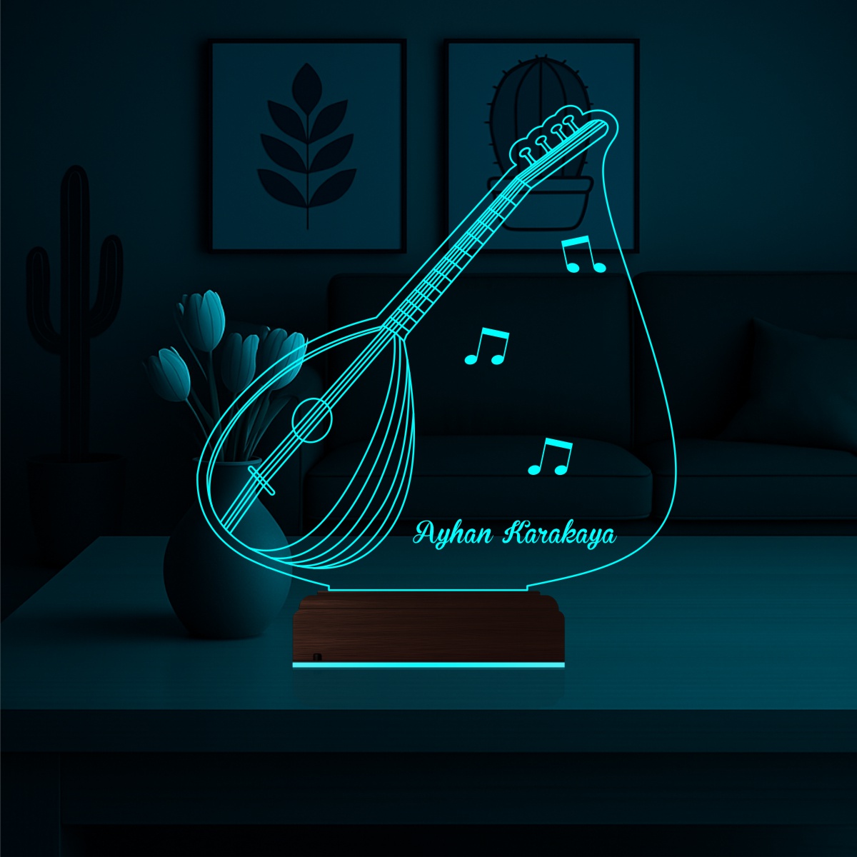 Саз (Баглама) — 3D LED Ночник с именем | Подарок музыканту