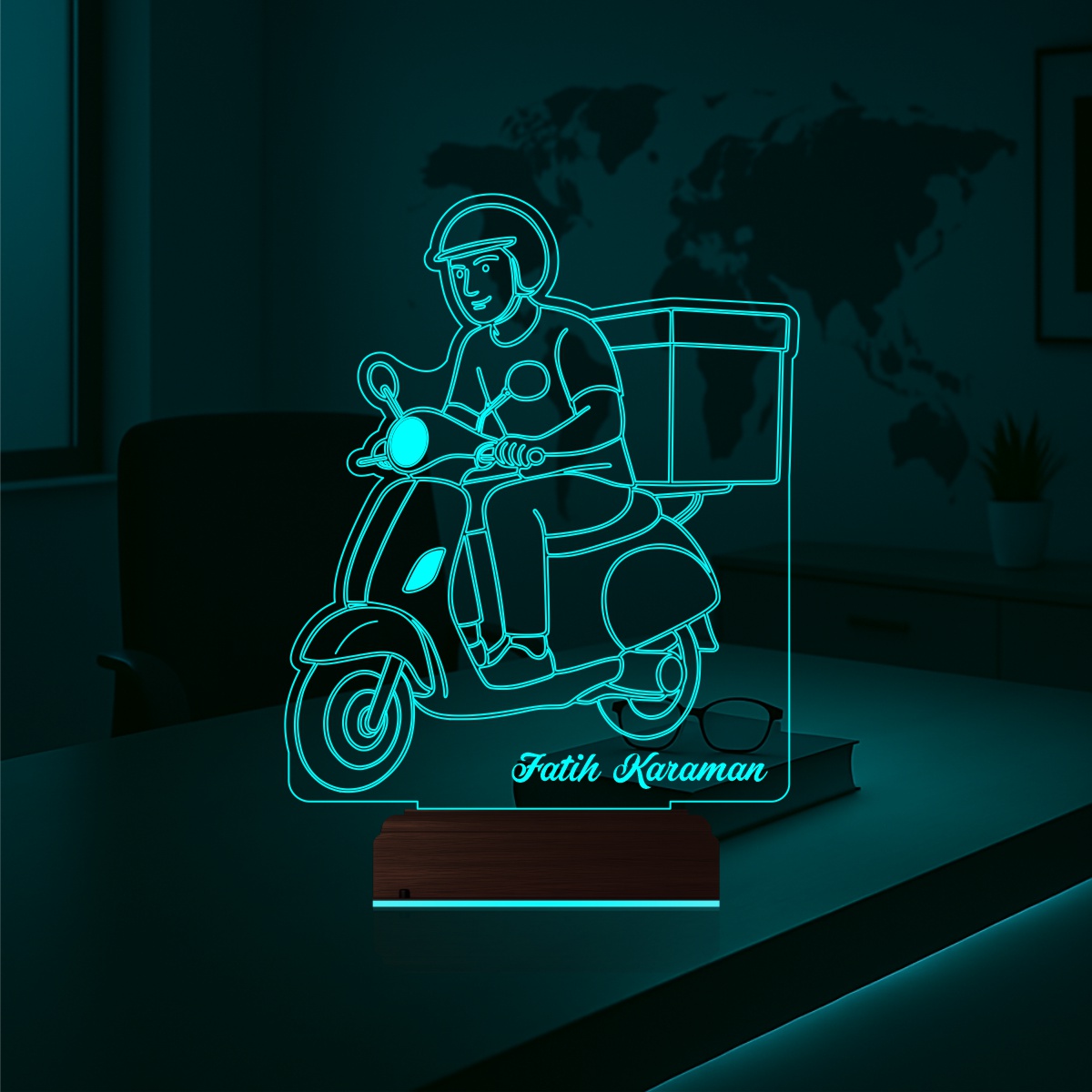 Курьер на скутере — 3D LED Ночник | Именной подарок