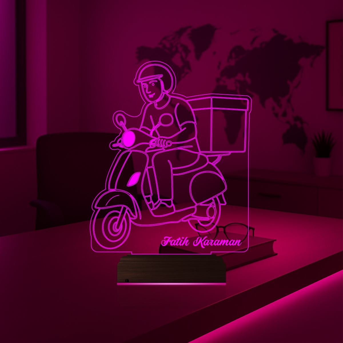 Именной подарок: 3d светильник "Мотокурьер" 3