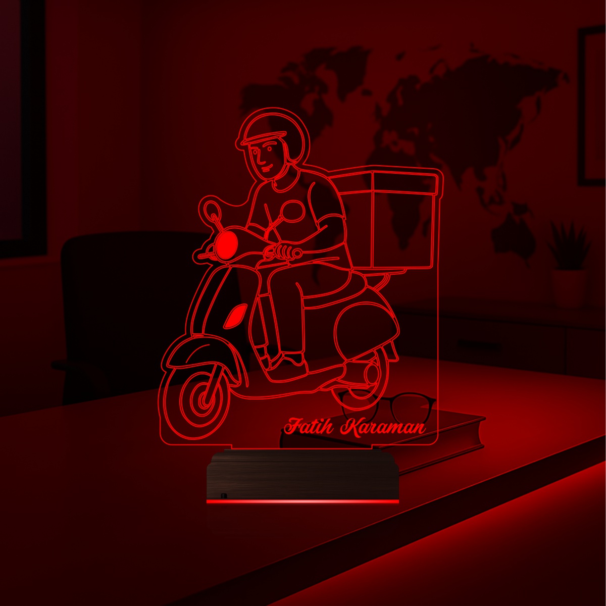 Именной подарок: 3d светильник "Мотокурьер" 5