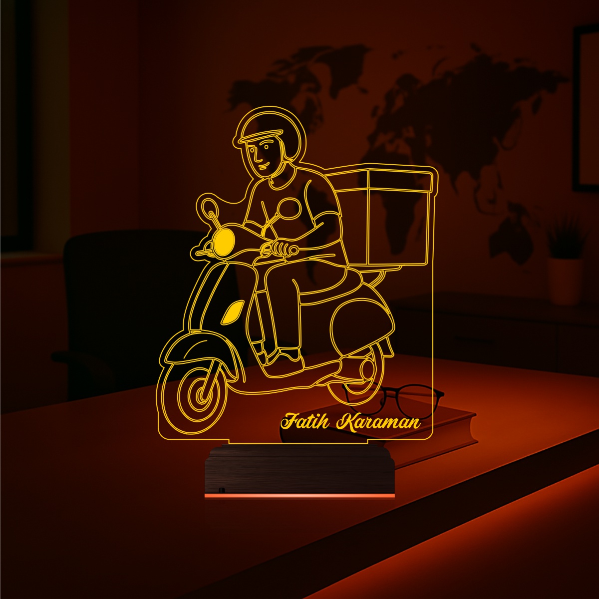 Именной подарок: 3d светильник "Мотокурьер" 6