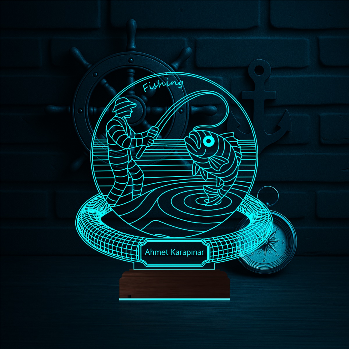Именной подарок: 3d светильник "Удачная рыбалка" 2