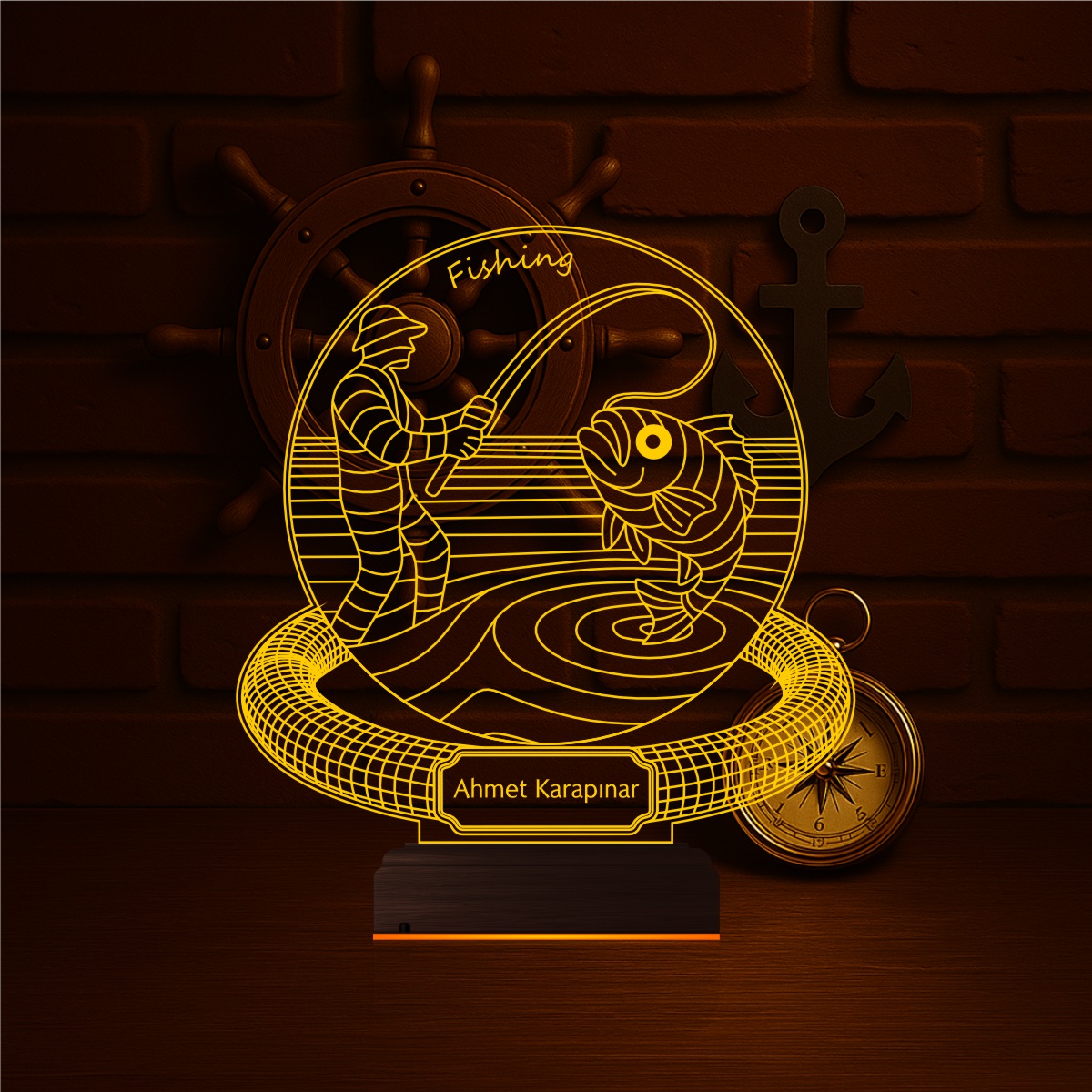 Именной подарок: 3d светильник "Удачная рыбалка" 3