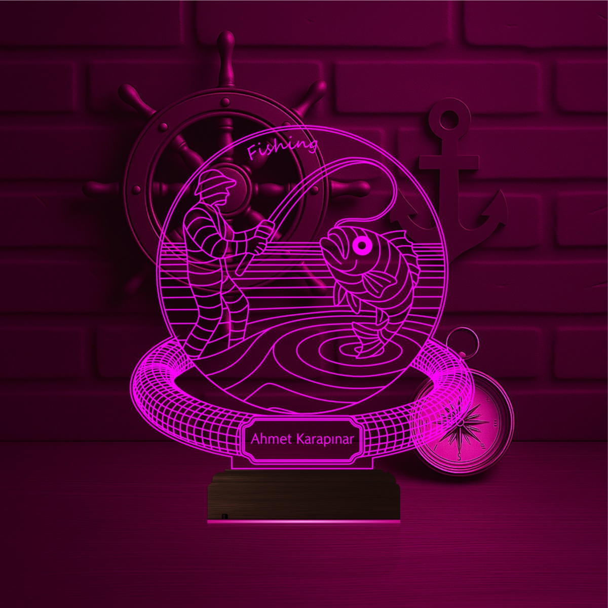 Именной подарок: 3d светильник "Удачная рыбалка" 5