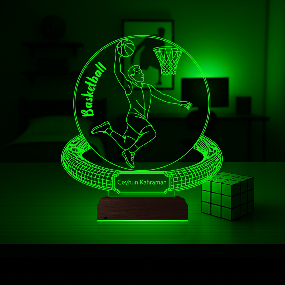 Именной подарок баскетболисту: игрок с мячом и корзиной 3D светильник 4