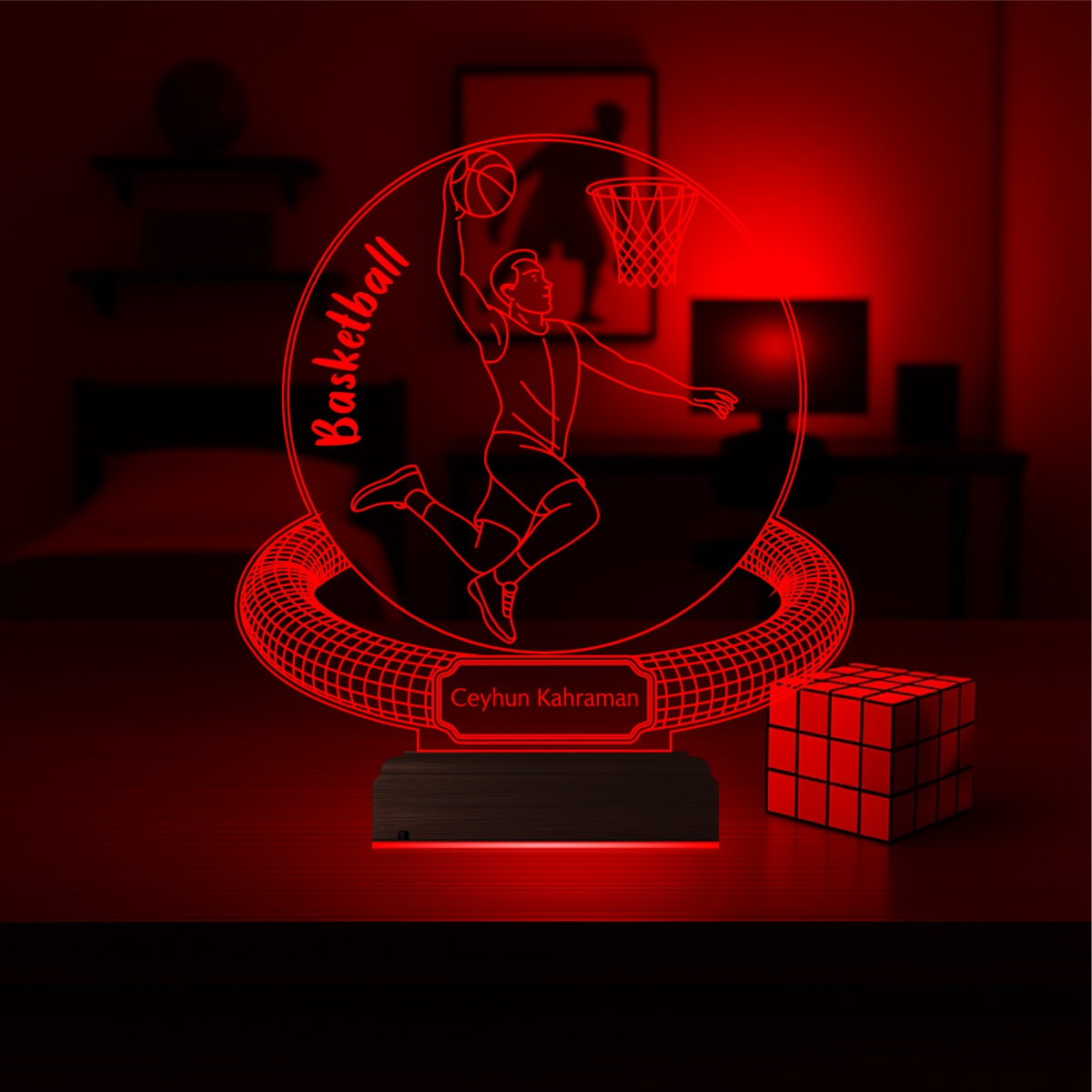 Именной подарок баскетболисту: игрок с мячом и корзиной 3D светильник 5
