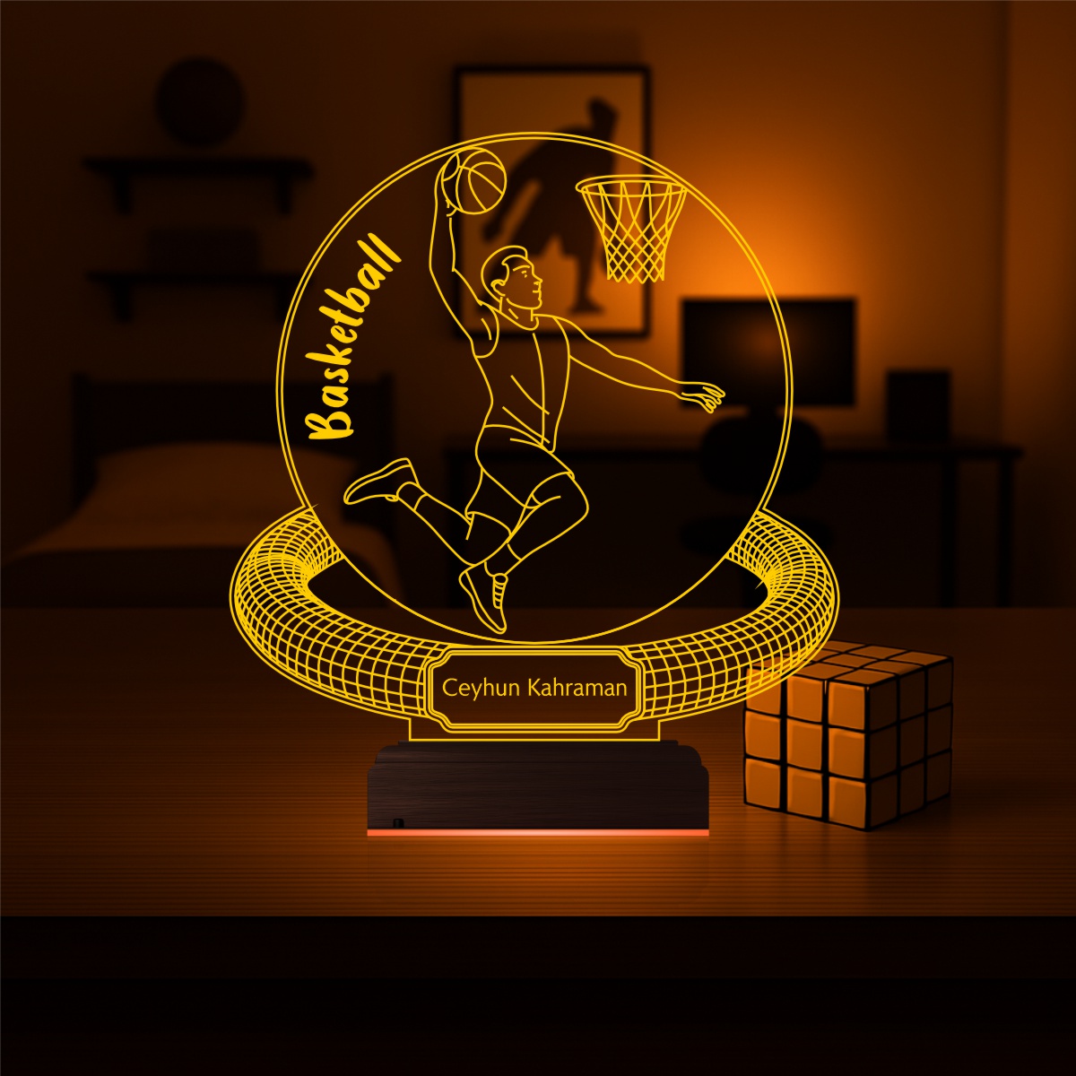 Именной подарок баскетболисту: игрок с мячом и корзиной 3D светильник 6