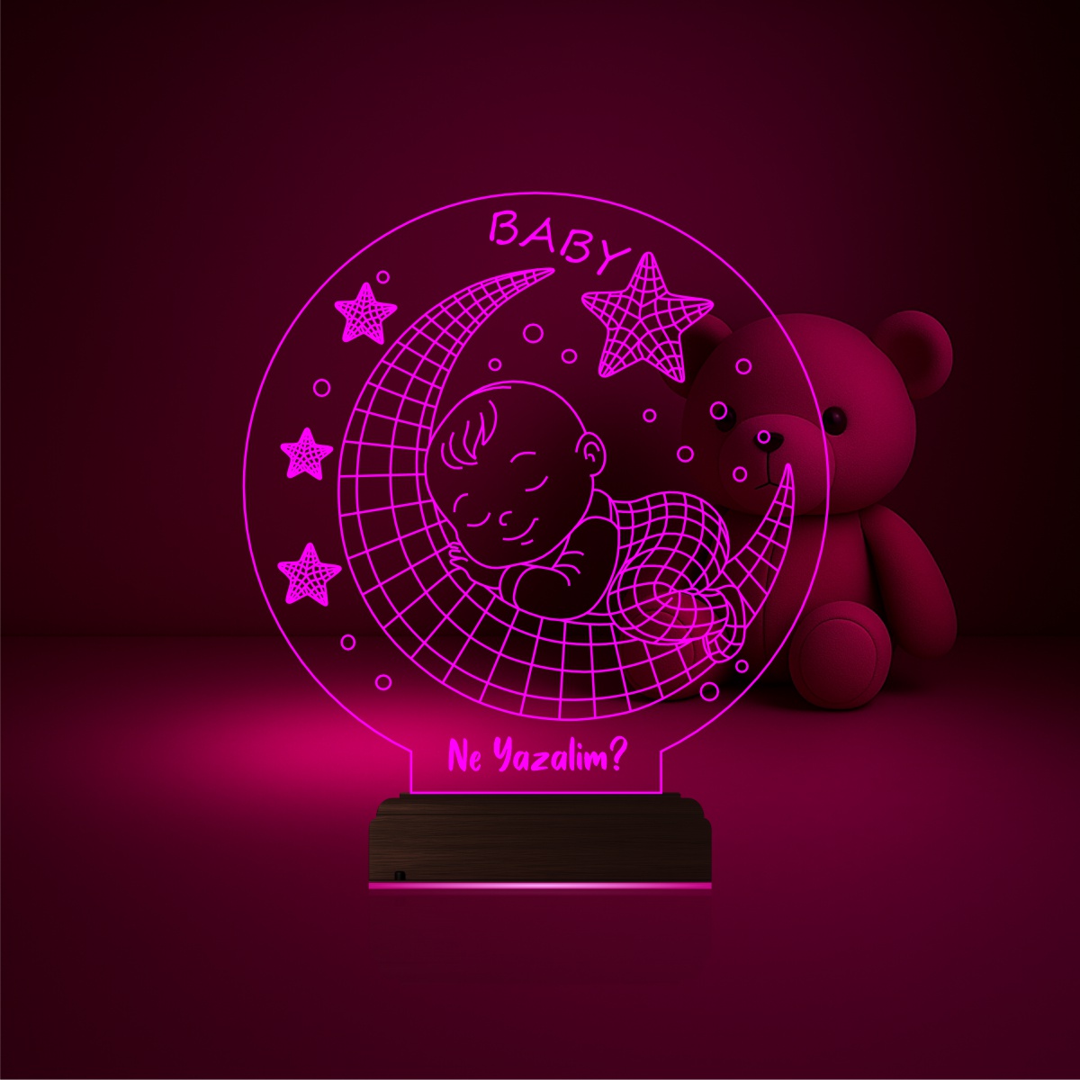 Именной подарок: малыш на луне со звездами 3D светильник-ночник 3