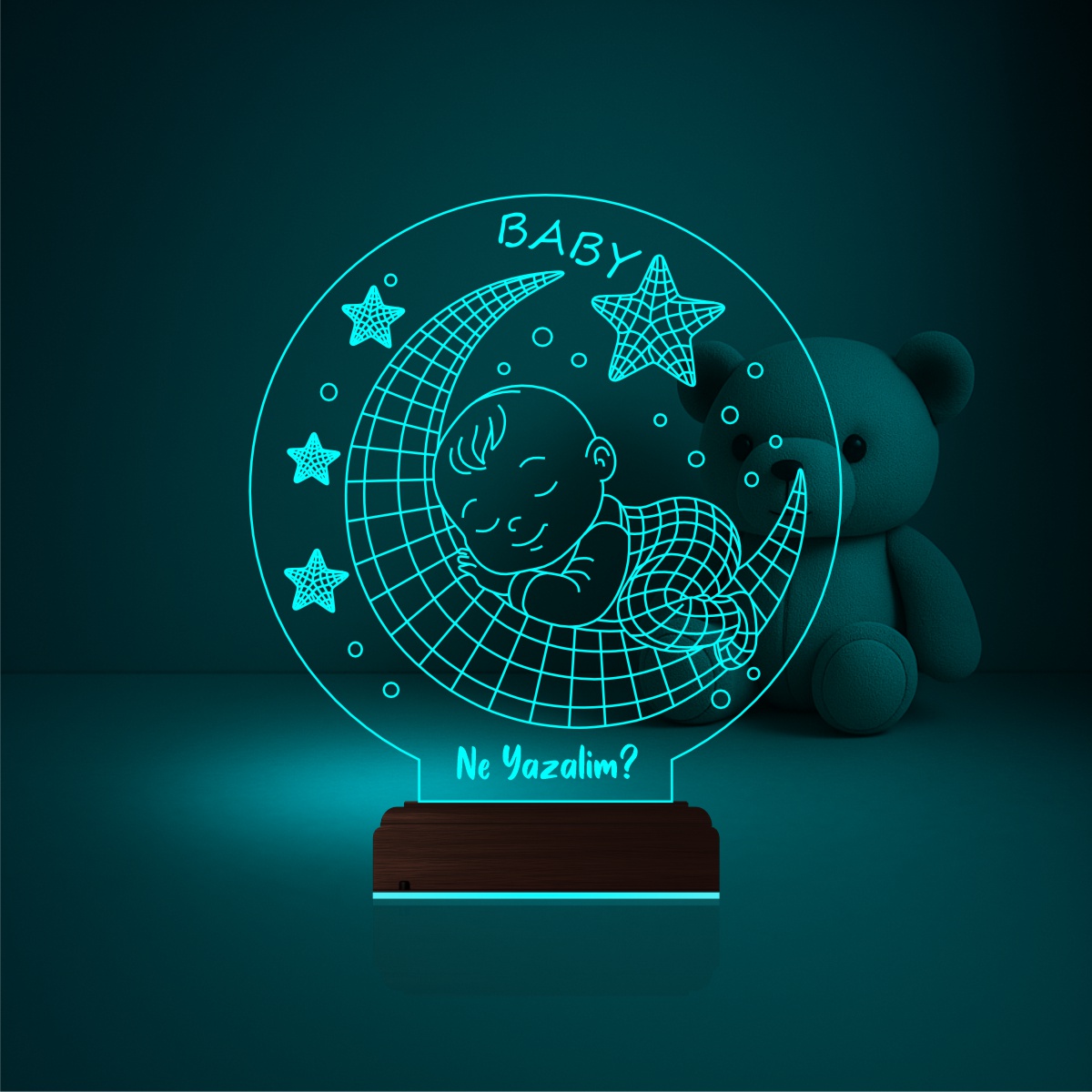Именной подарок: малыш на луне со звездами 3D светильник-ночник 2
