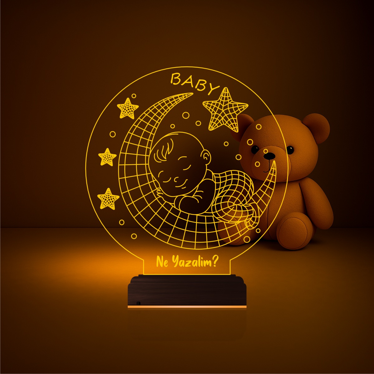 Именной подарок: малыш на луне со звездами 3D светильник-ночник 6