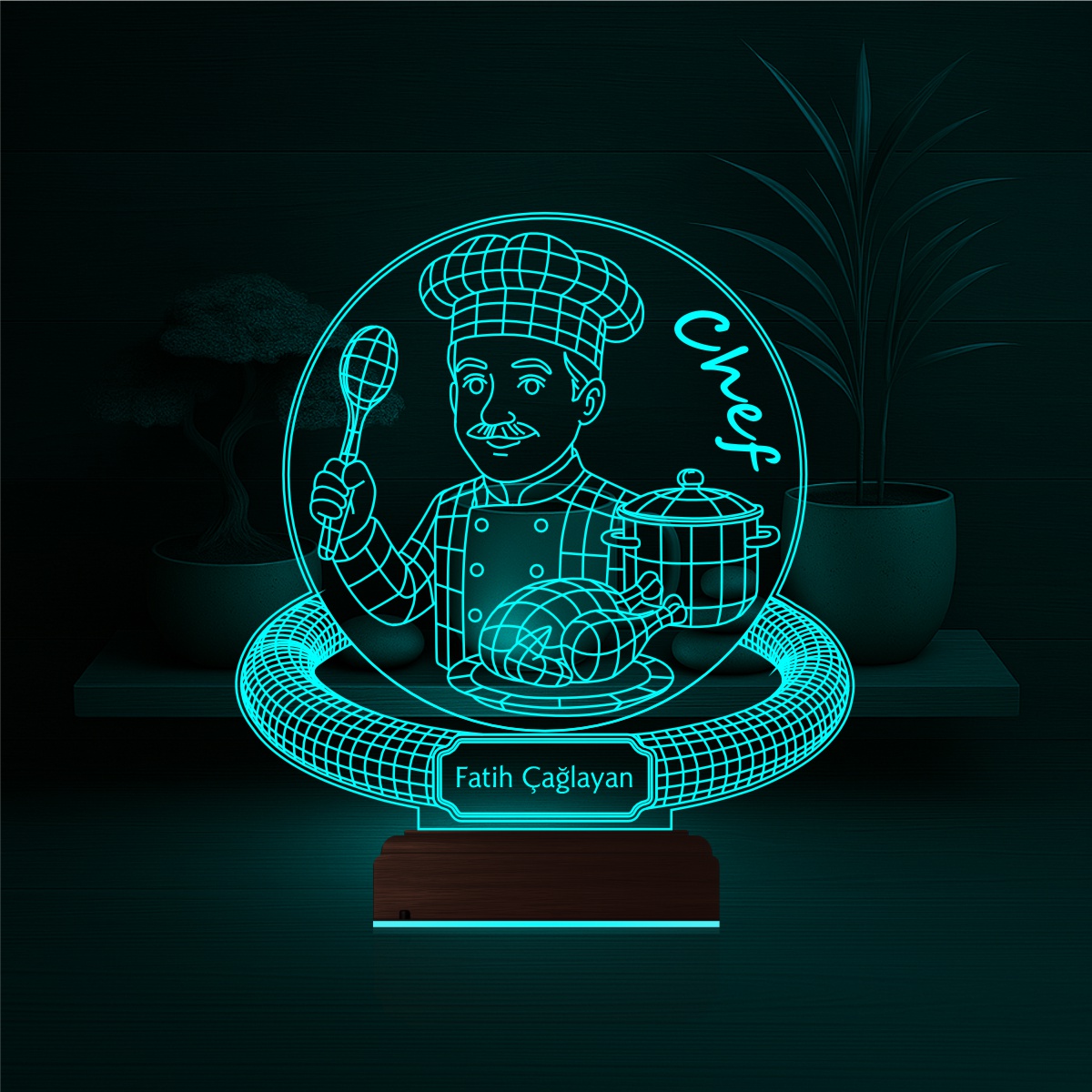 Именной подарок: 3d светильник повар с блюдом 2