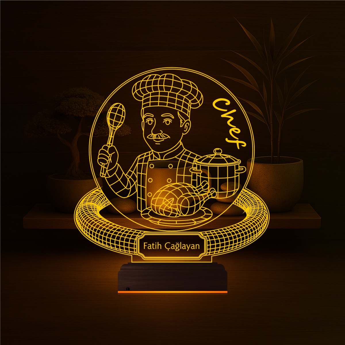 Именной подарок: 3d светильник повар с блюдом 4