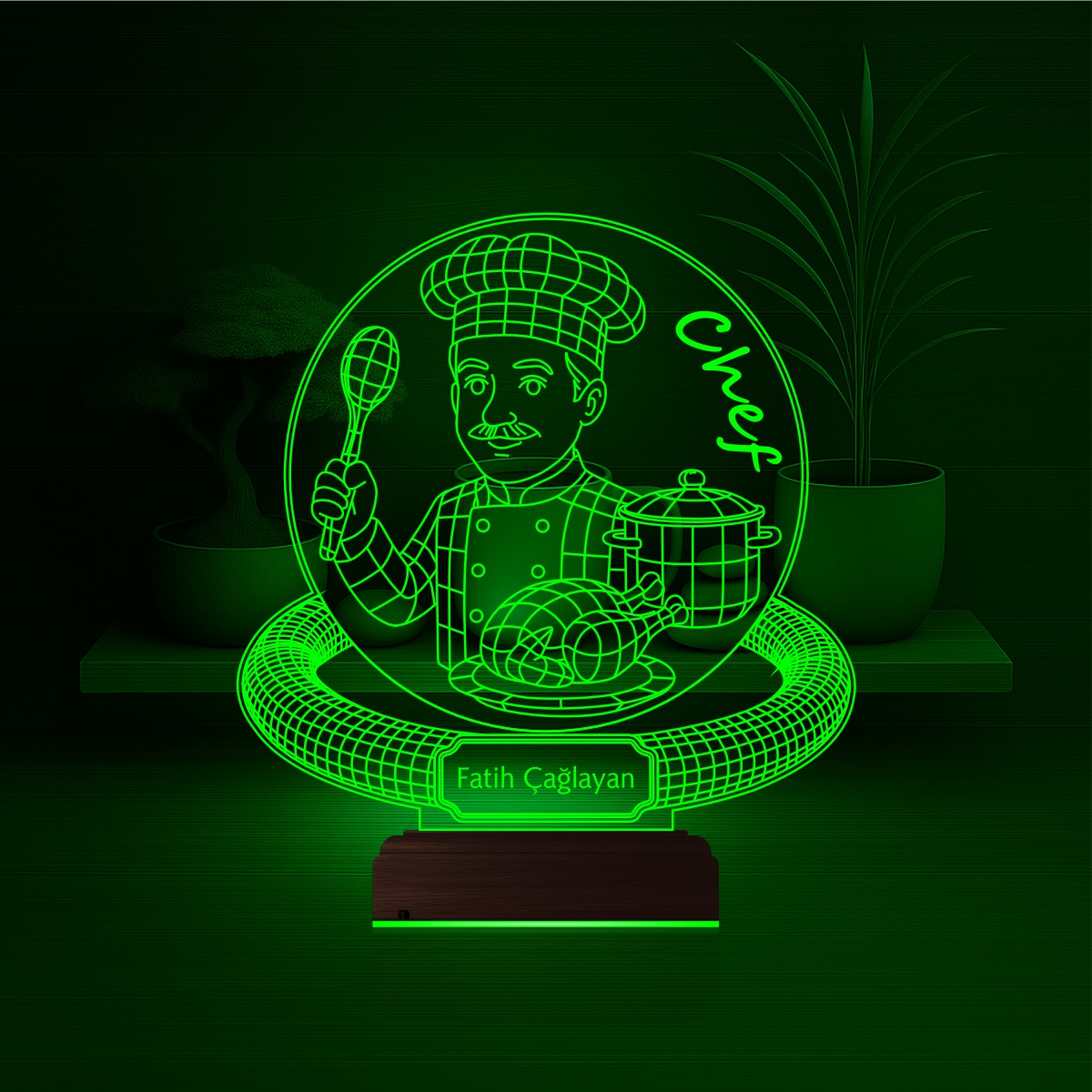 Именной подарок: 3d светильник повар с блюдом 5