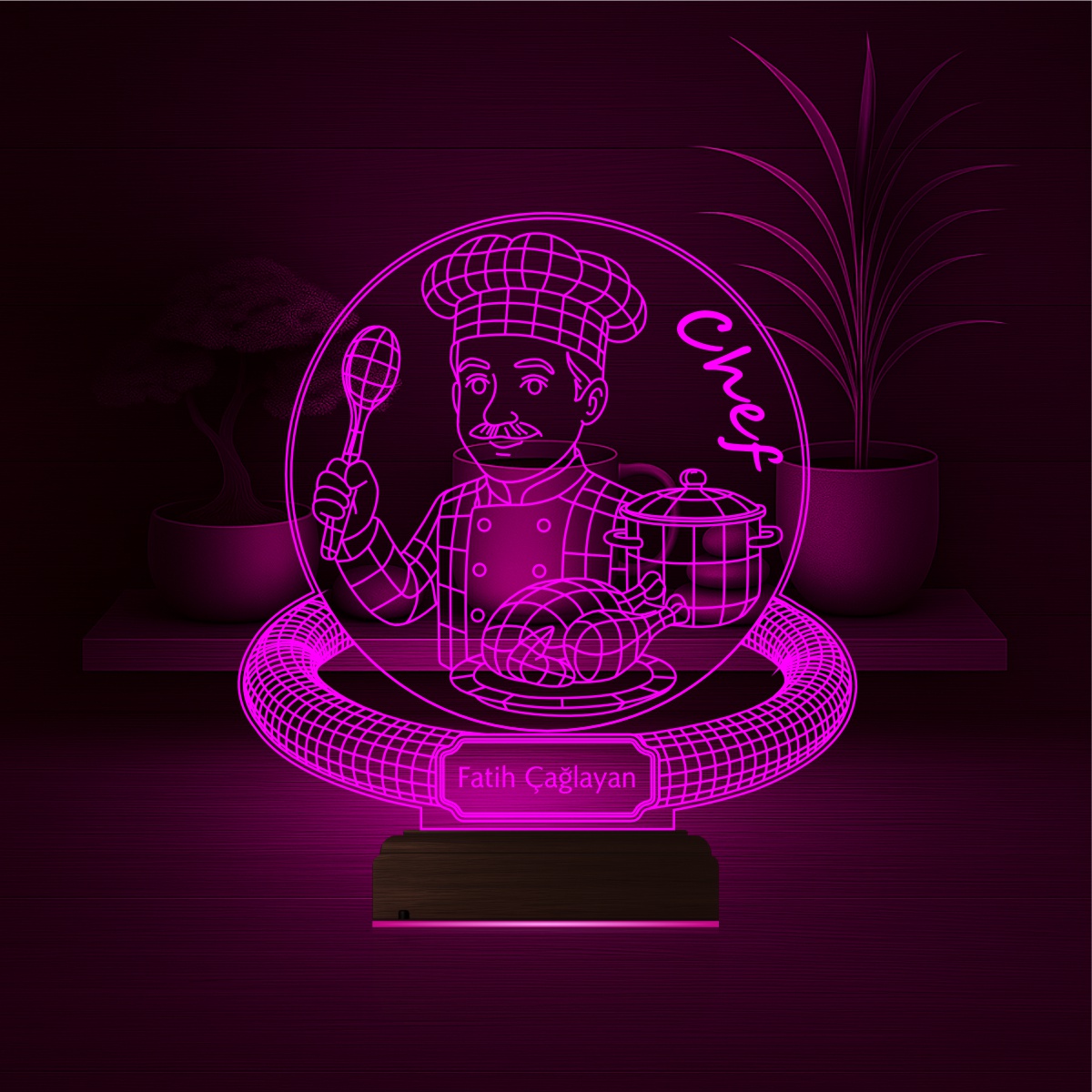 Именной подарок: 3d светильник повар с блюдом 3