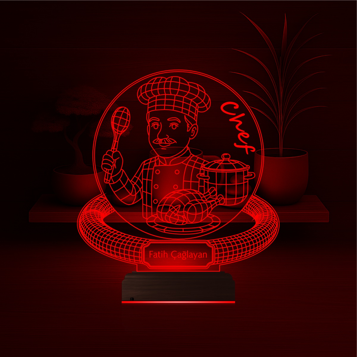 Именной подарок: 3d светильник повар с блюдом 6