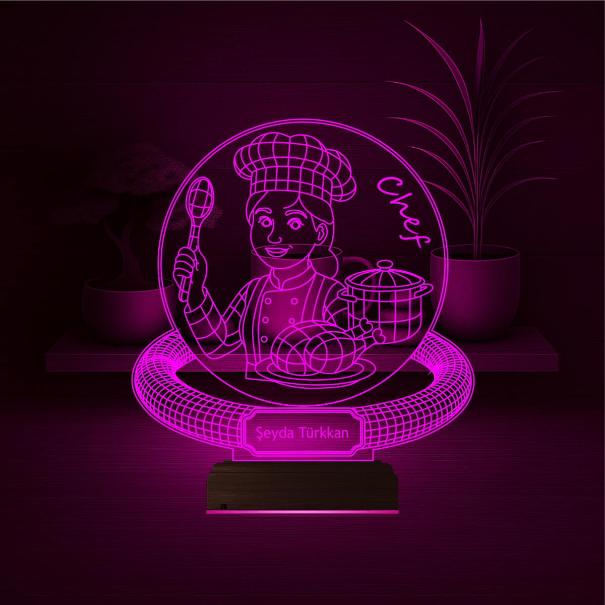 Именной подарок: 3d светильник женщина-повар 3