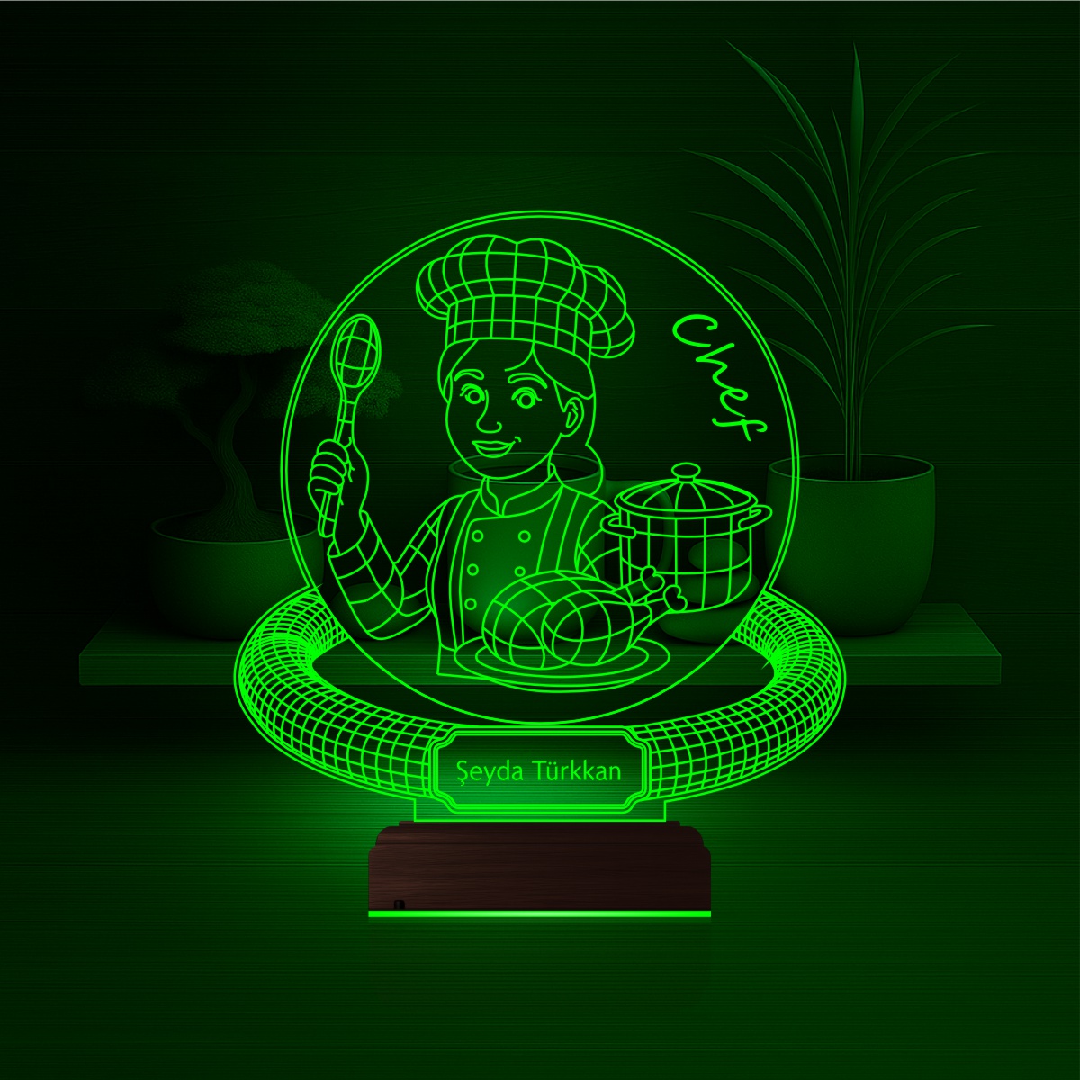 Именной подарок: 3d светильник женщина-повар 4