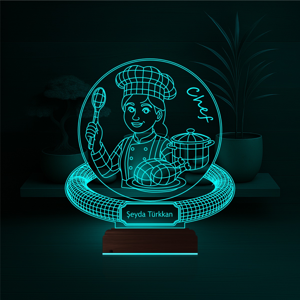 Именной подарок: 3d светильник женщина-повар 2