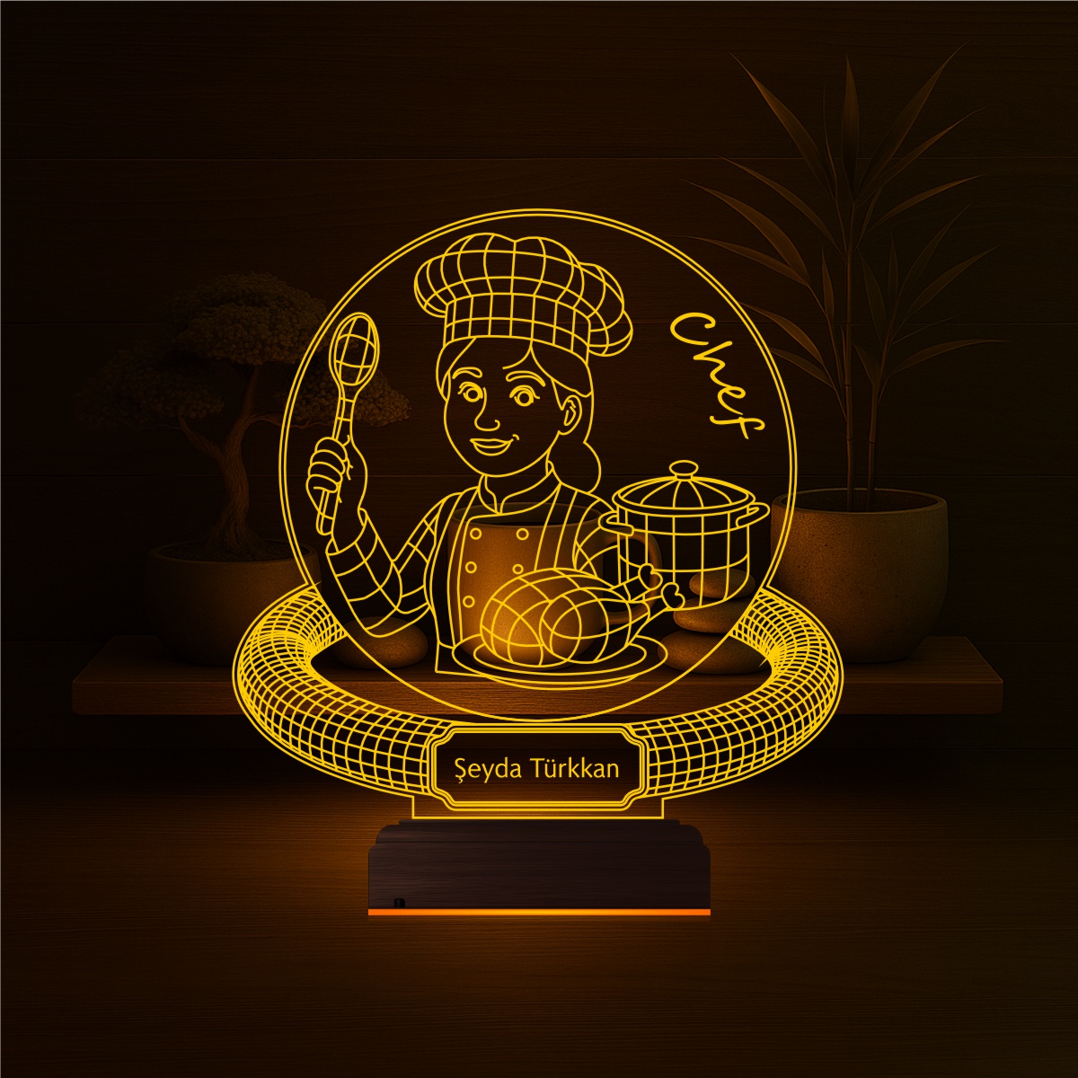 Именной подарок: 3d светильник женщина-повар 5