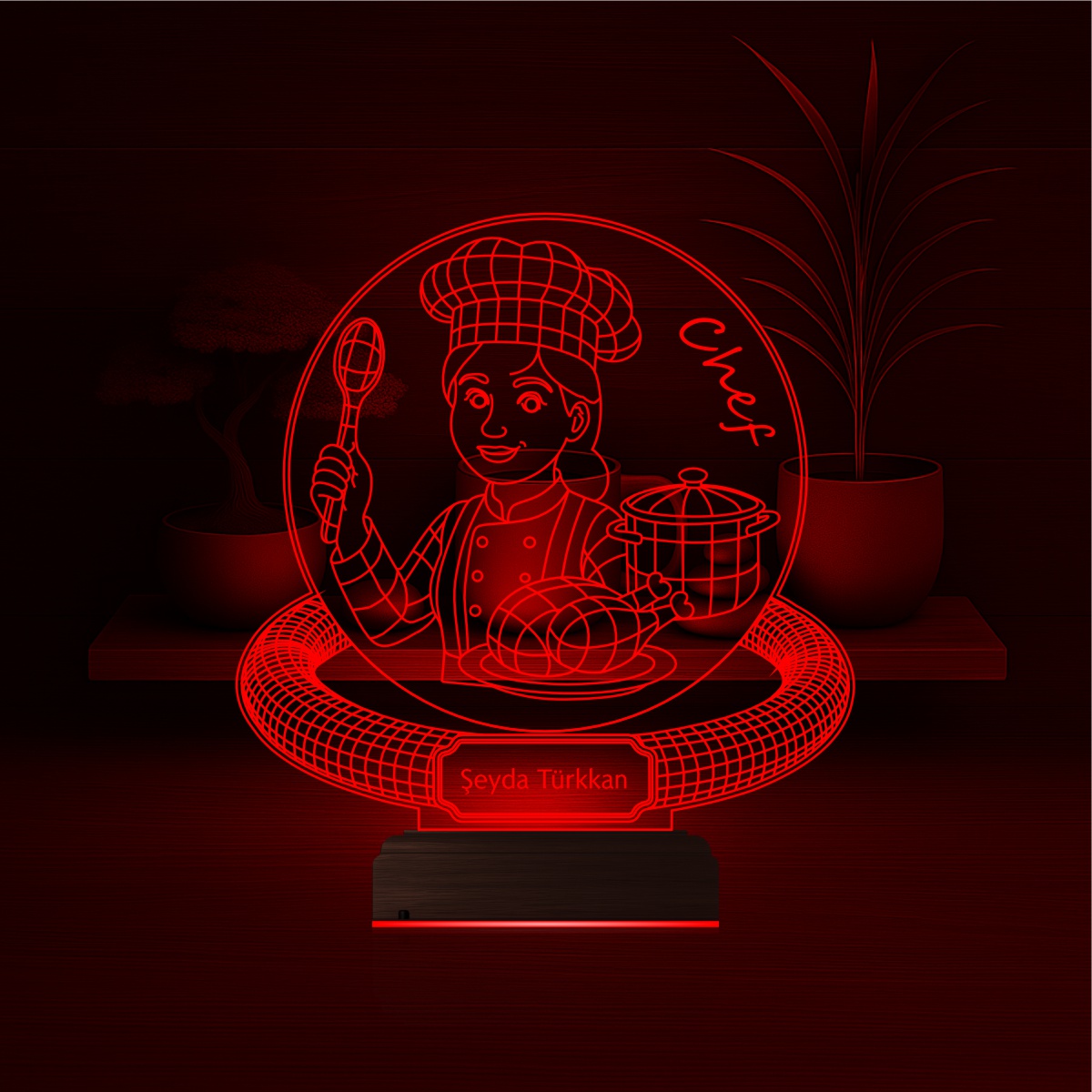 Именной подарок: 3d светильник женщина-повар 6