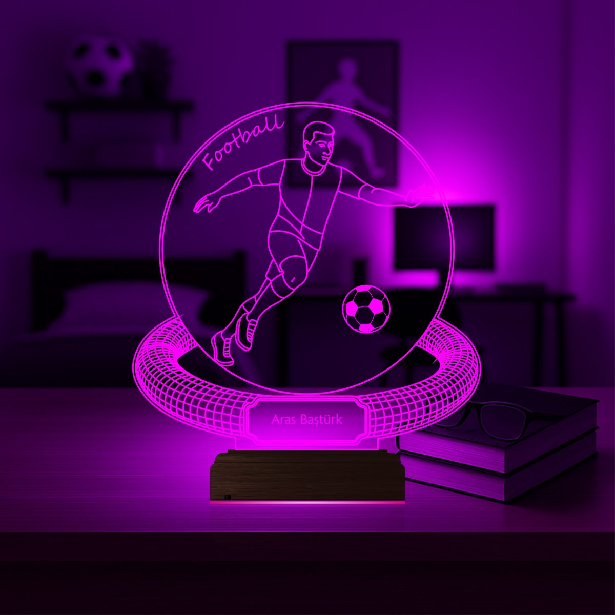 Именной подарок: 3d светильник футболист 3