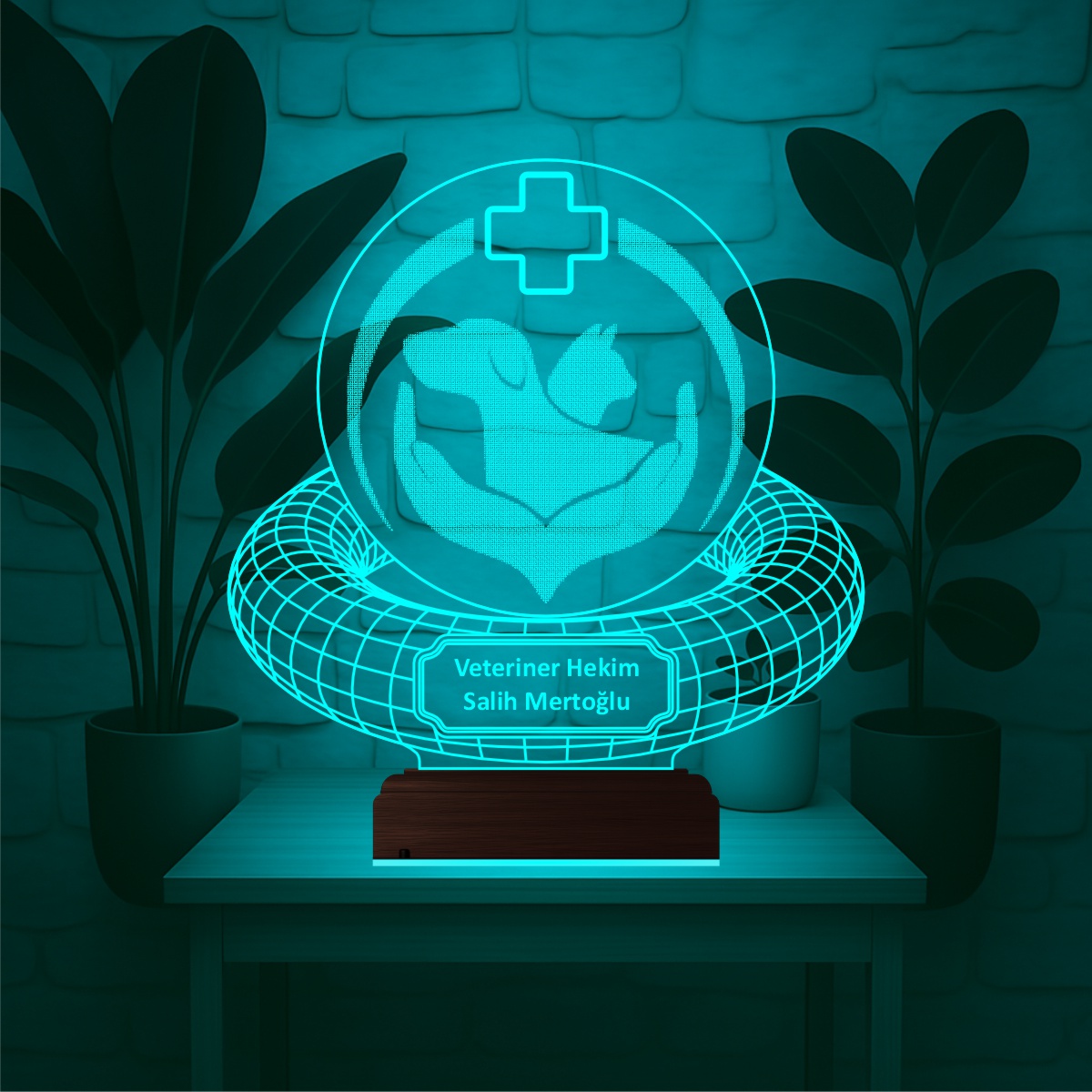 Именной подарок: кот и собака с крестом 3d светильник 2