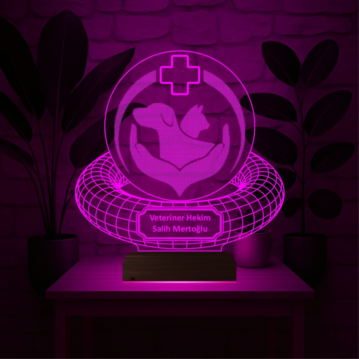 Именной подарок: кот и собака с крестом 3d светильник 3