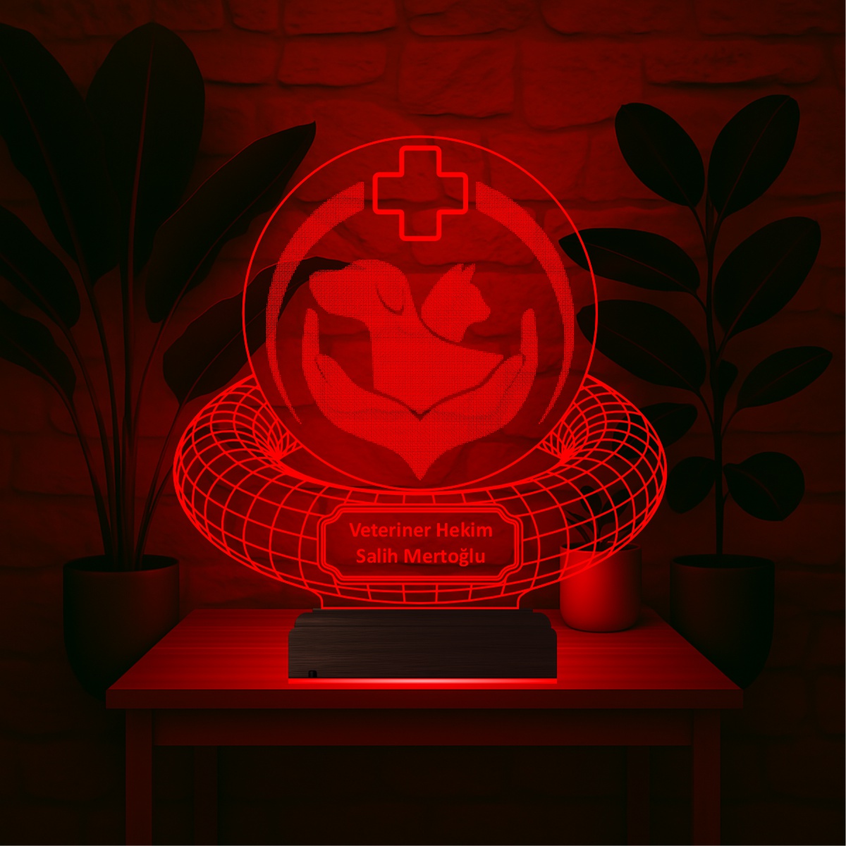 Именной подарок: кот и собака с крестом 3d светильник 5