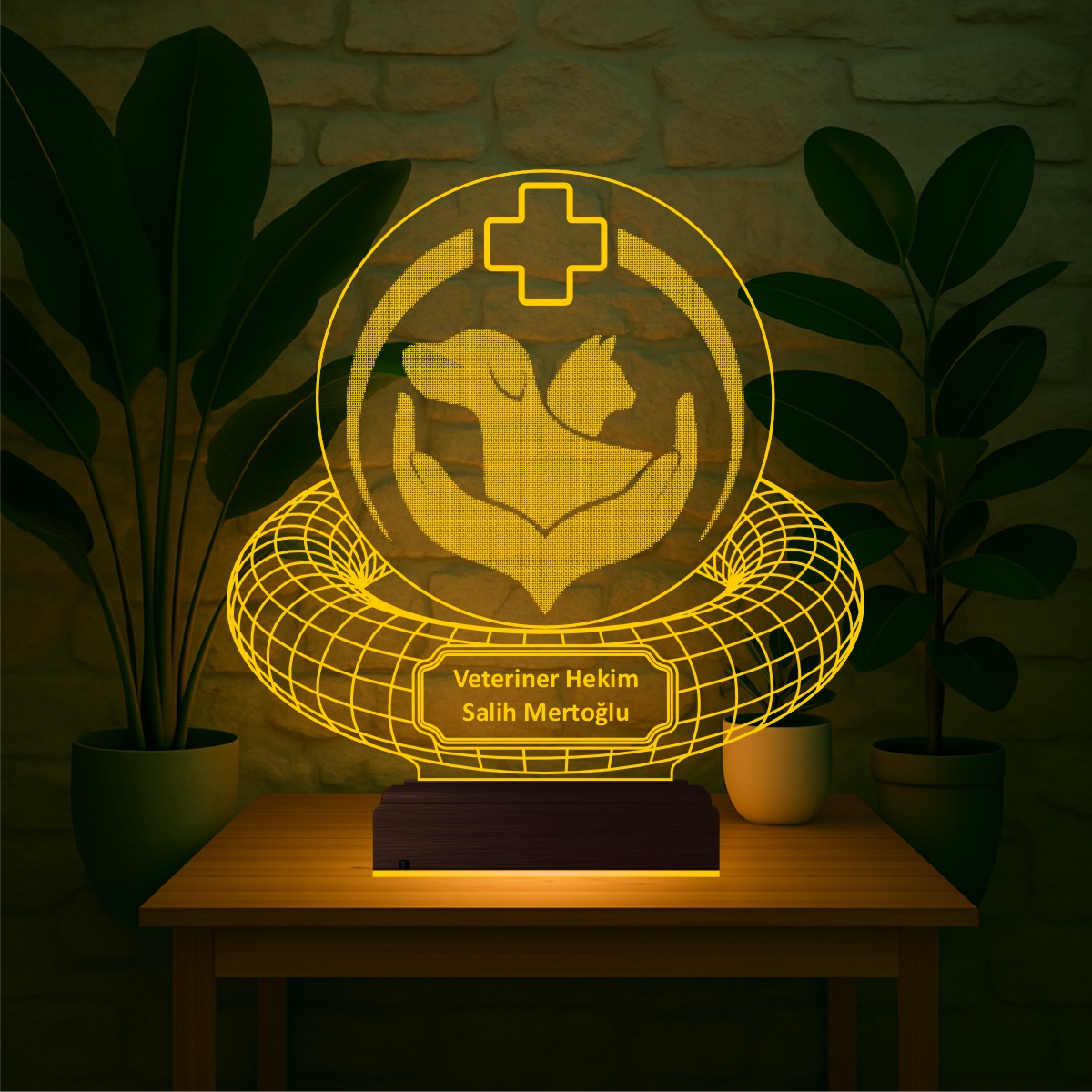 Именной подарок: кот и собака с крестом 3d светильник 6